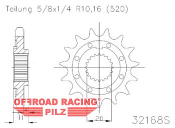 Motorritzel ( D ) fr TM 250/300 ( 2 Takt ) 13Zhne